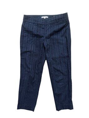 LOFT Petite Blue Eyelet Cotton Pants Size 4P Cropped Casual